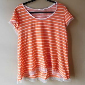 Anthropologie Pilcro Orange-striped Lace Tee